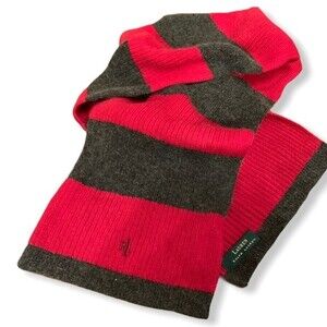 Lauren Ralph Lauren Lambswool Angora Red Gray Wide Stripes Colorblock Scarf Soft